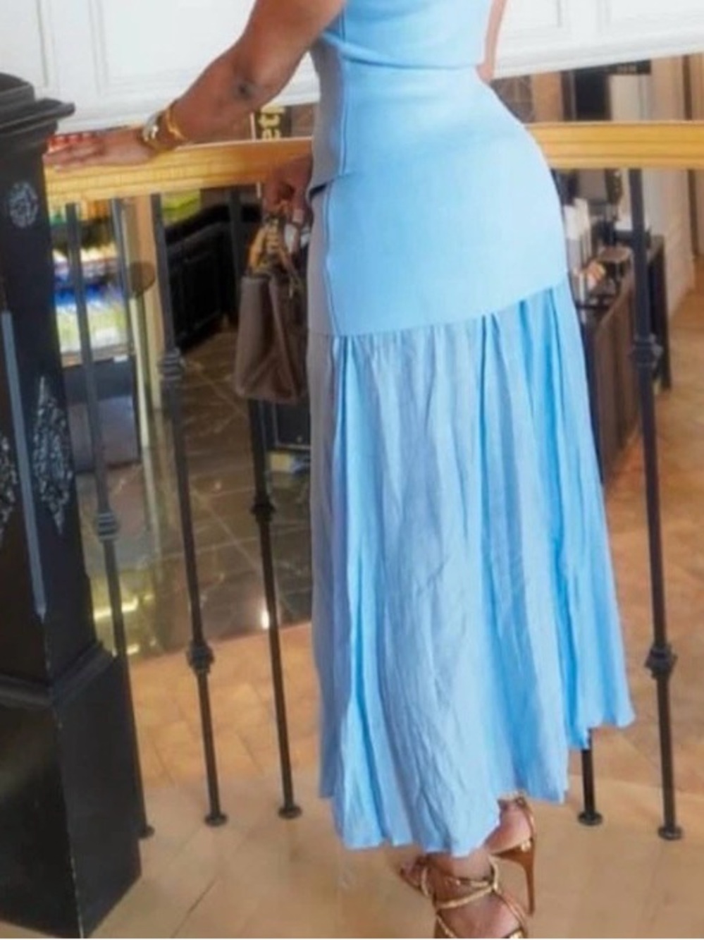 Zara Light Blue Maxi Skirt with Fitted Waist